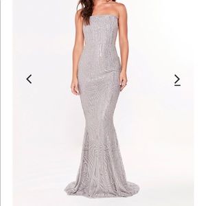 Formal Sequined Silver Strapless Dress